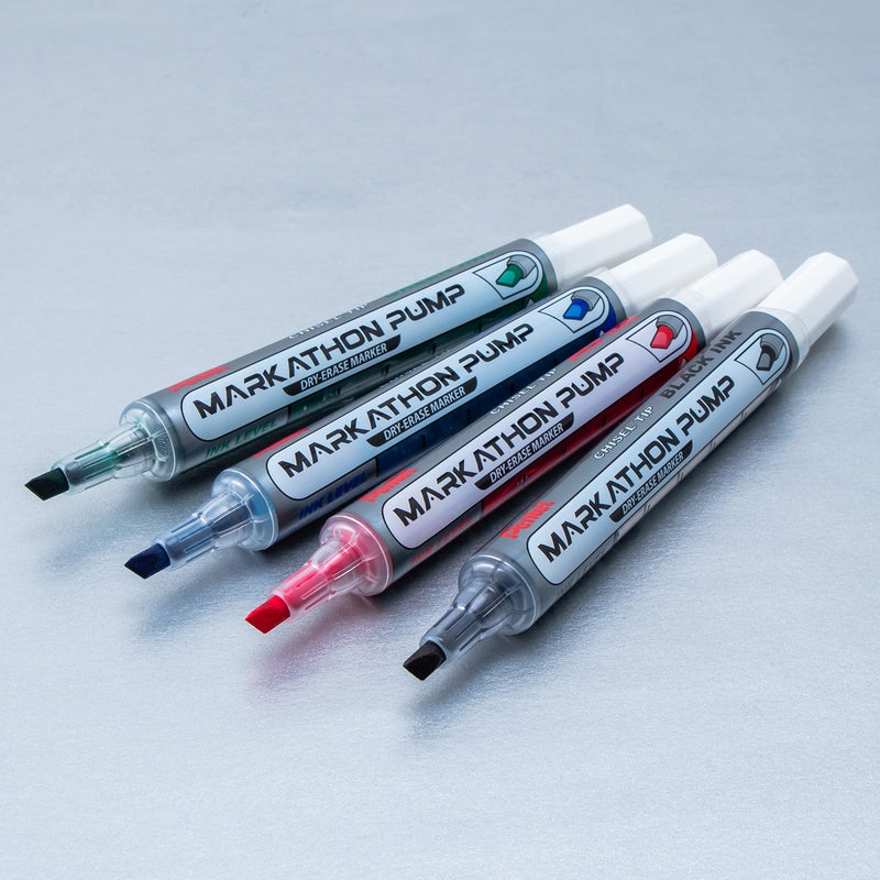 Pentel Markathon Pump Dry Erase Marker, Chisel Tip, Assorted Colors, 4 Pack (MWL6SXBP4M) - Image 2